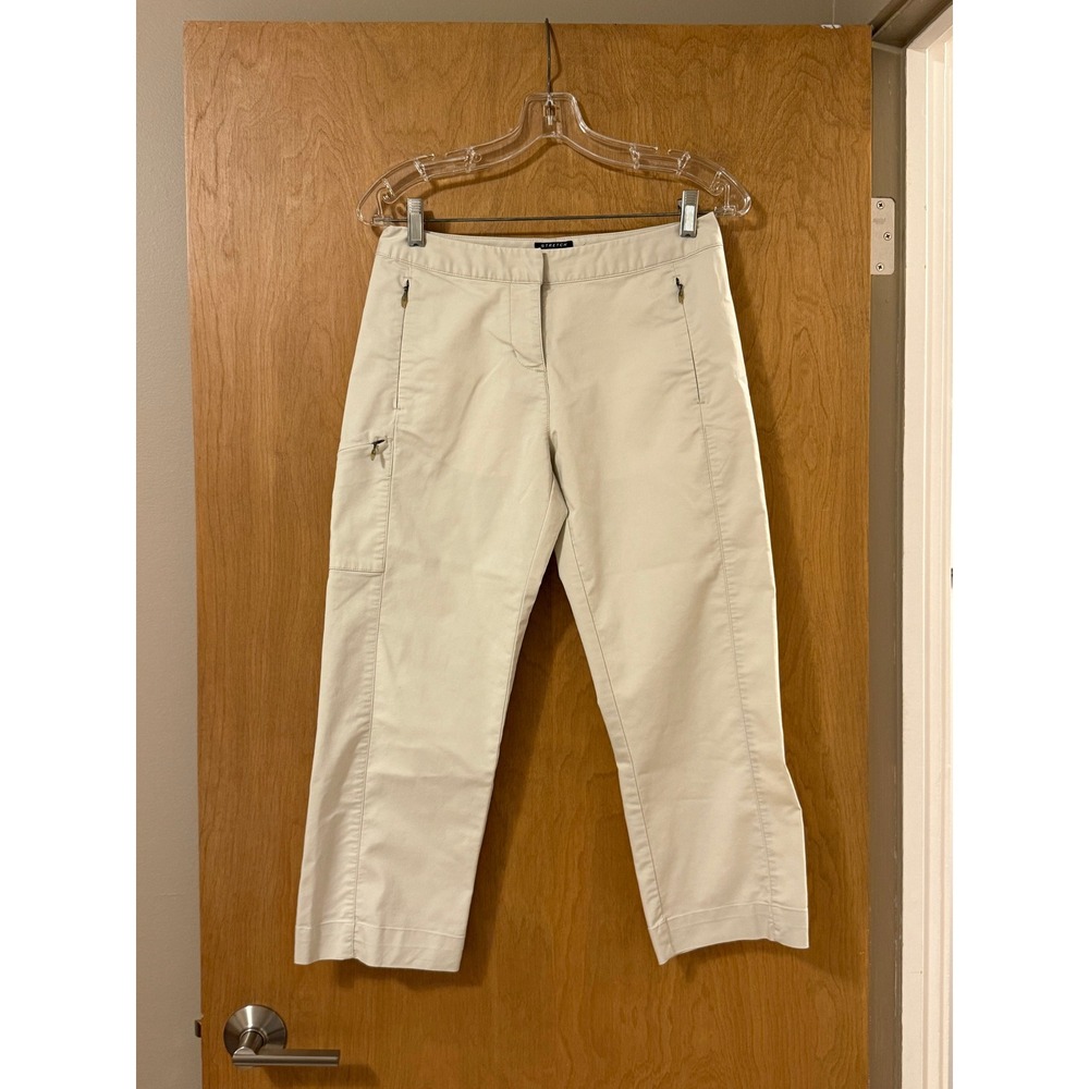 Adidas Stretch Beige Khaki Cropped Golf Pants Womens Size 2 Cargo Zip Pockets